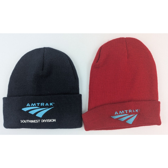 Vintage Amtrak Southwest Division / Amtrak Beanie Embroidered Logo Lot of 2 - Picture 1 of 13